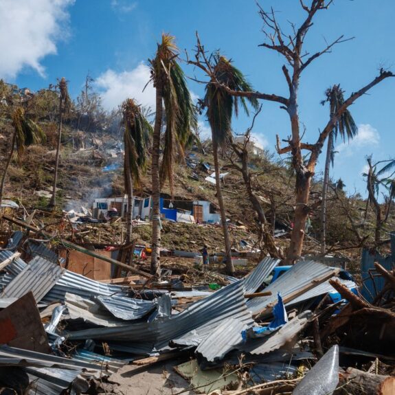 Image de Mayotte après le passage du cyclone Chido. Crédit photo : DIMITAR DILKOFF / AFP